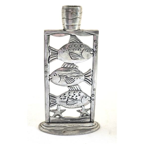 Candle Holder-Pewter-Fish-Taper Candle-7" Tall-One Candle Holder - Picture 3 of 9